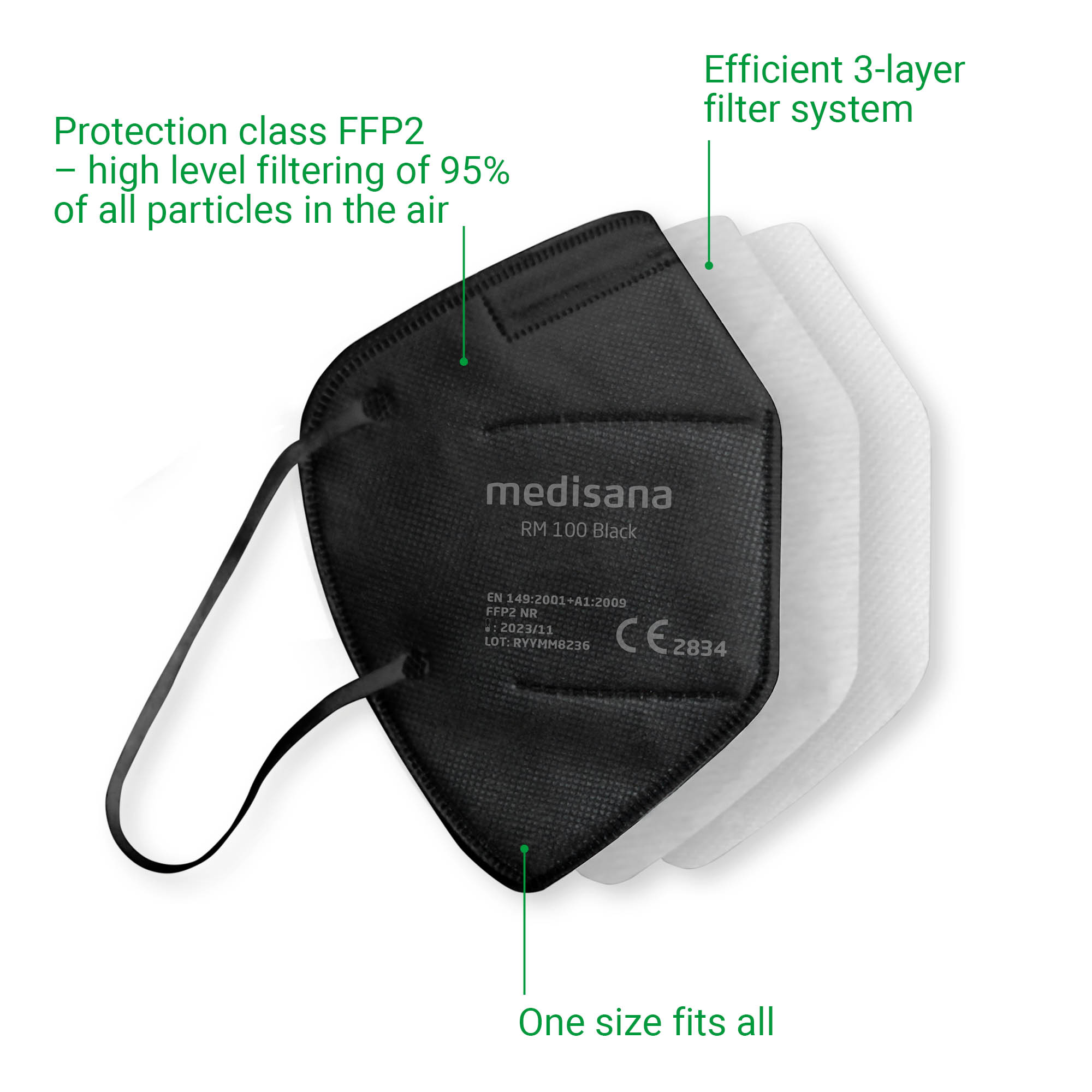 RM 100 | FFP2 Maske - 100 Stück - schwarz