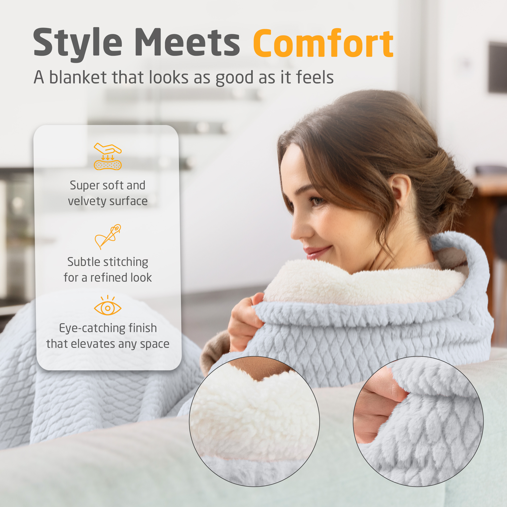 HB 416 | Plush Heated Blanket | Light Grey