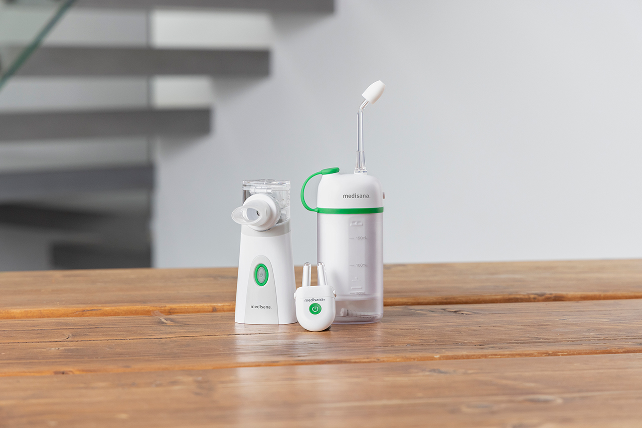 medisana IN 515 Inhalator, medinose compact Nasentherapiegerät und NI 200 Nasendusche – wirksame Produktkombination zur Linderung von Allergie- und Erkältungssymptomen