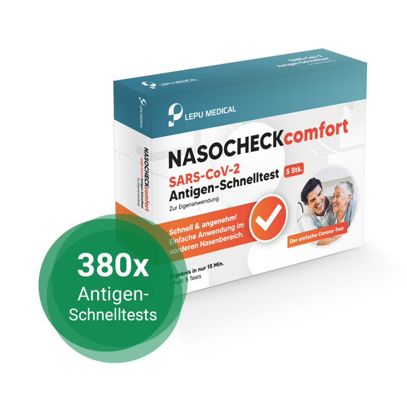 NASOCHECK comfort (76 x 5er Pack) | 380 SARS-CoV-2 Antigen-Schnelltest (MHD bis 20.04.22) 